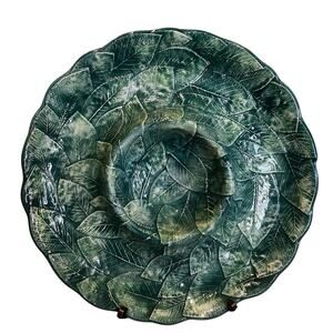 Green Leaves Chips and Dip Platter Ceramic Made in Italy
